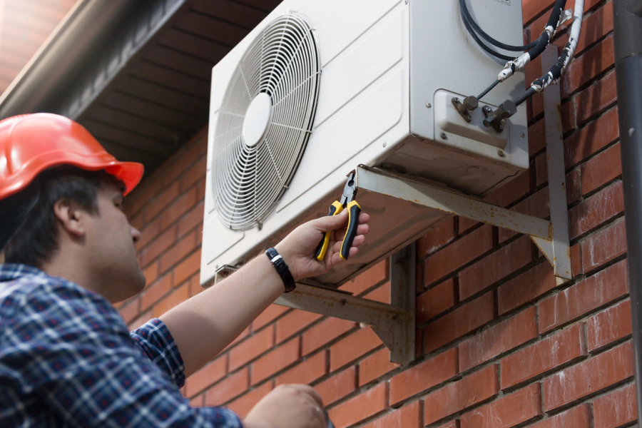 technician installing a hvac unit crosby tx